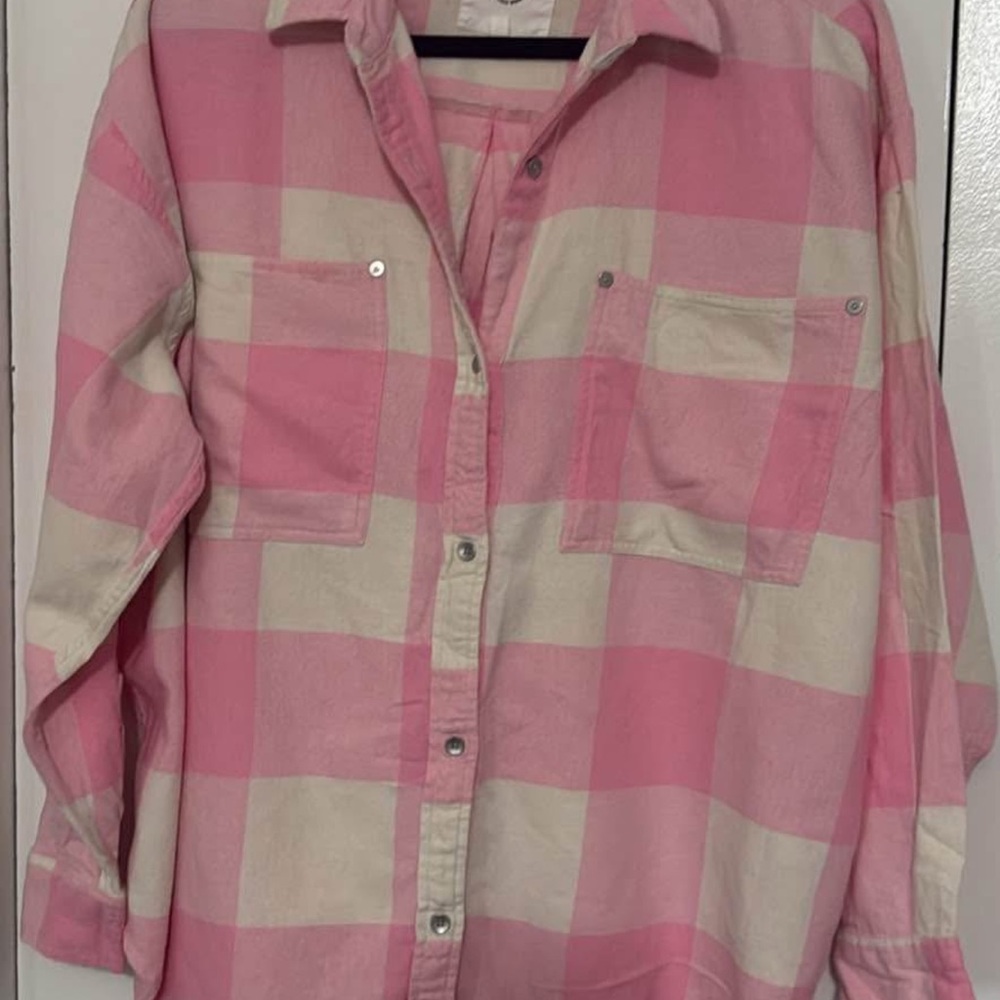 Aerie Pink and Cream Plaid Button Down Shirt